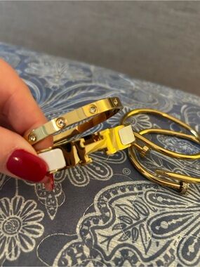 Gold-Tone Women's Bangle Bracelet Set with White Accents